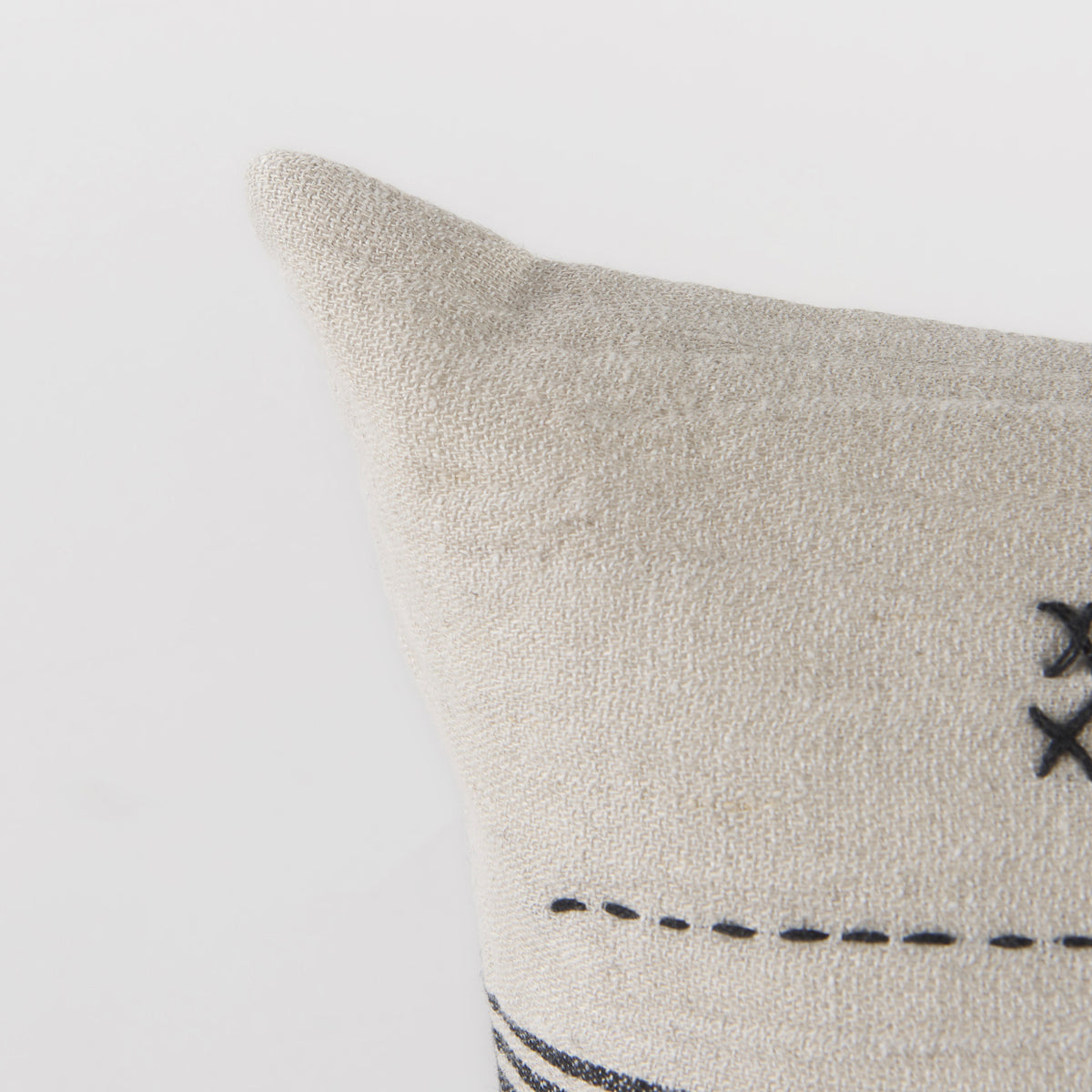 Thalia 13x21 Black and Beige Fabric Striped w/Fringe Pillow Cover w/Non-Allergen Filler-Decorative Pillows-DECOROLALA