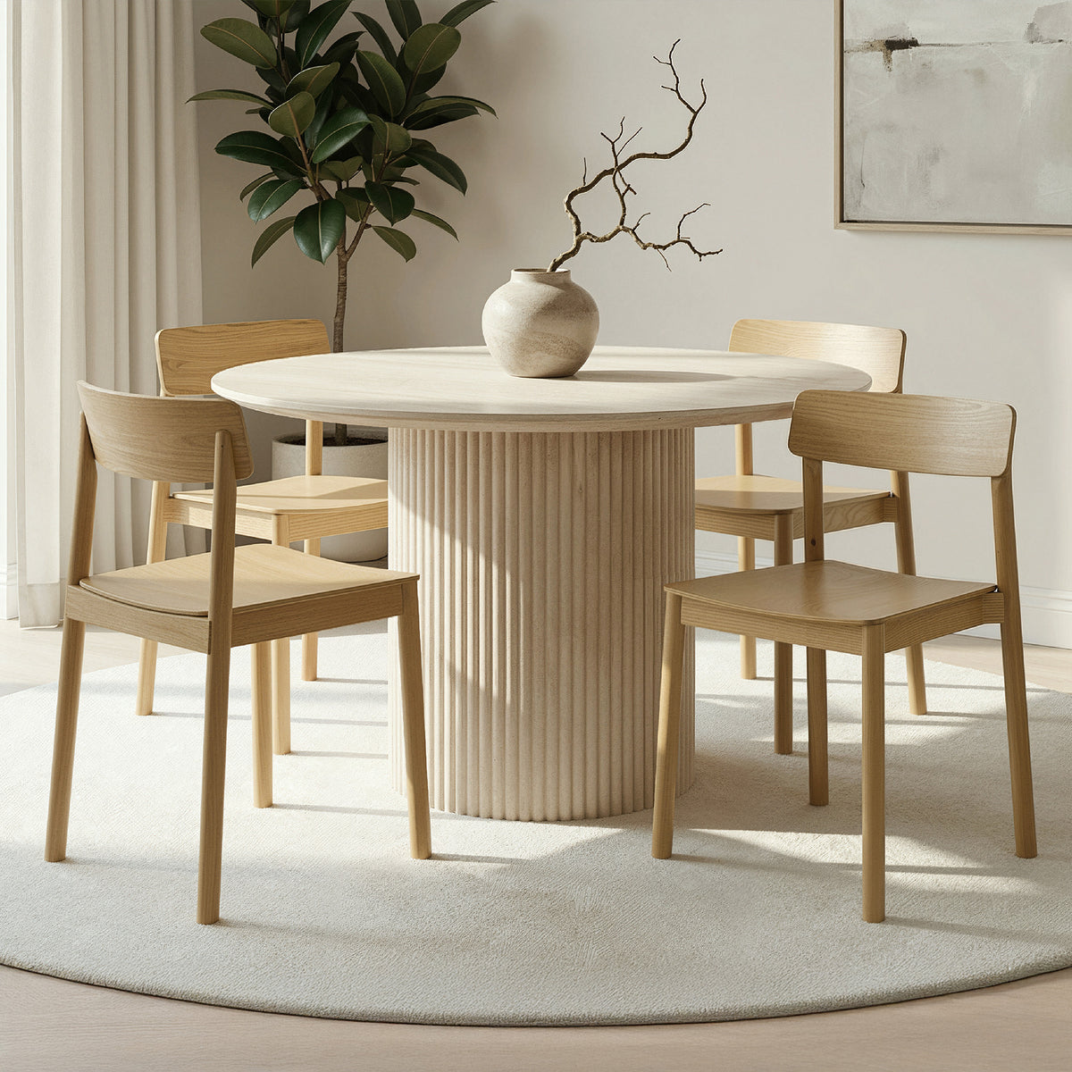 Thalia Felix 5-Piece Dining Set - Travertine Sintered Stone Oak-Dining Room Sets-DECOROLALA