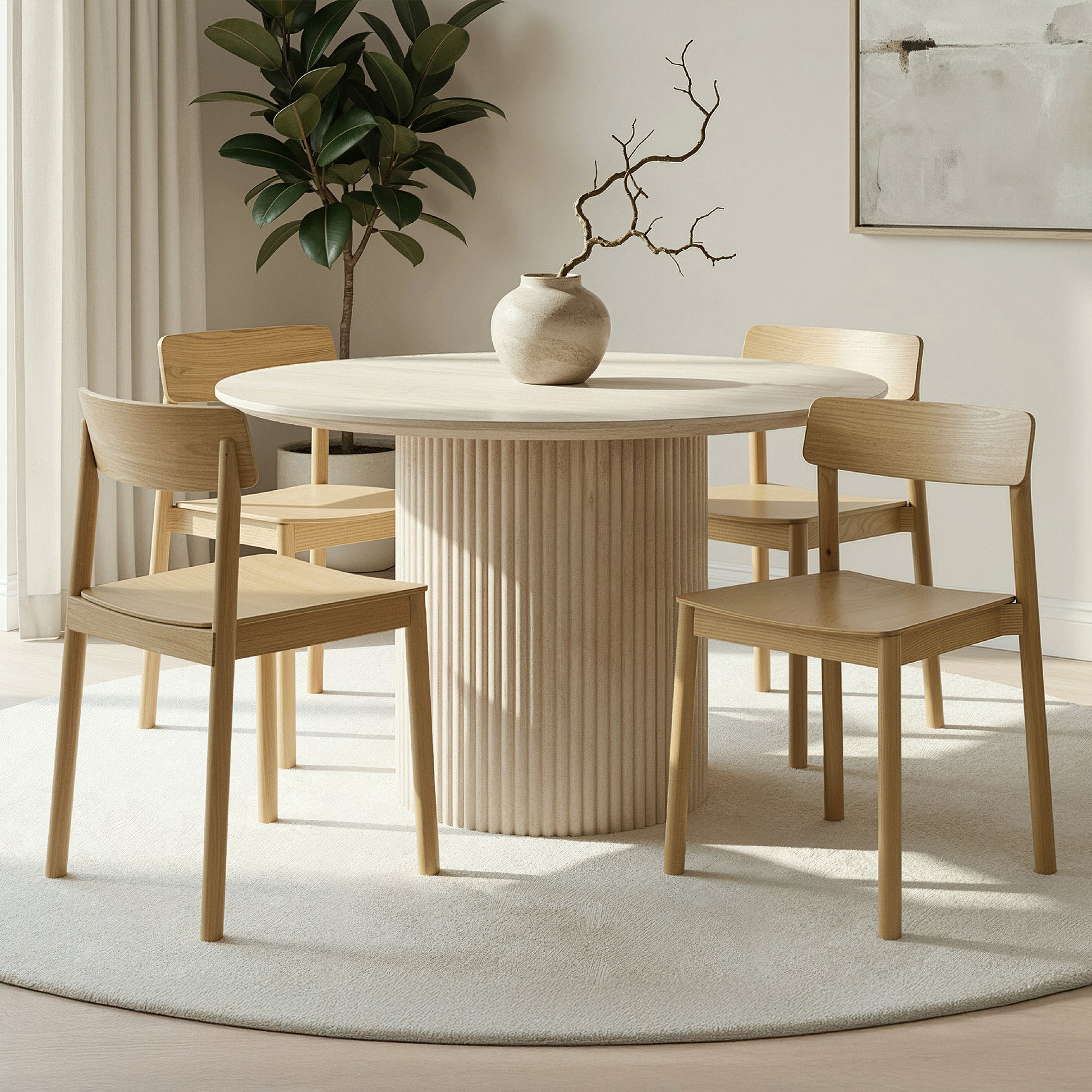 Thalia Felix 5-Piece Dining Set - Travertine Sintered Stone Oak-Dining Set-DECOROLALA