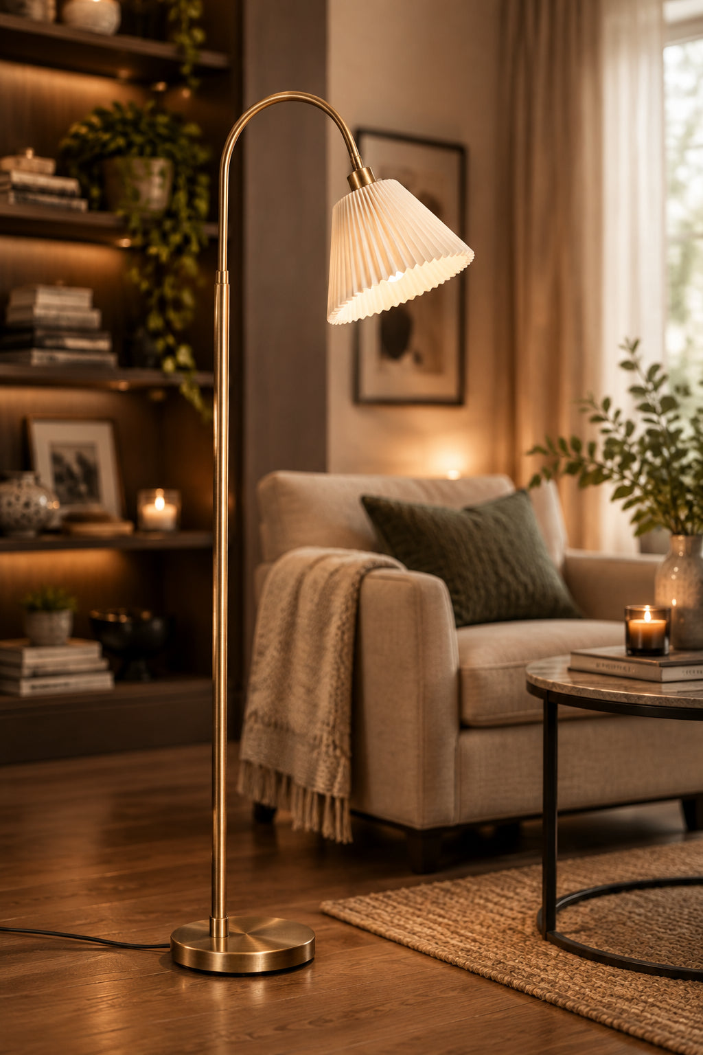 Thalia Floor Lamp - Antique Brass 58.5"-Lighting-DECOROLALA