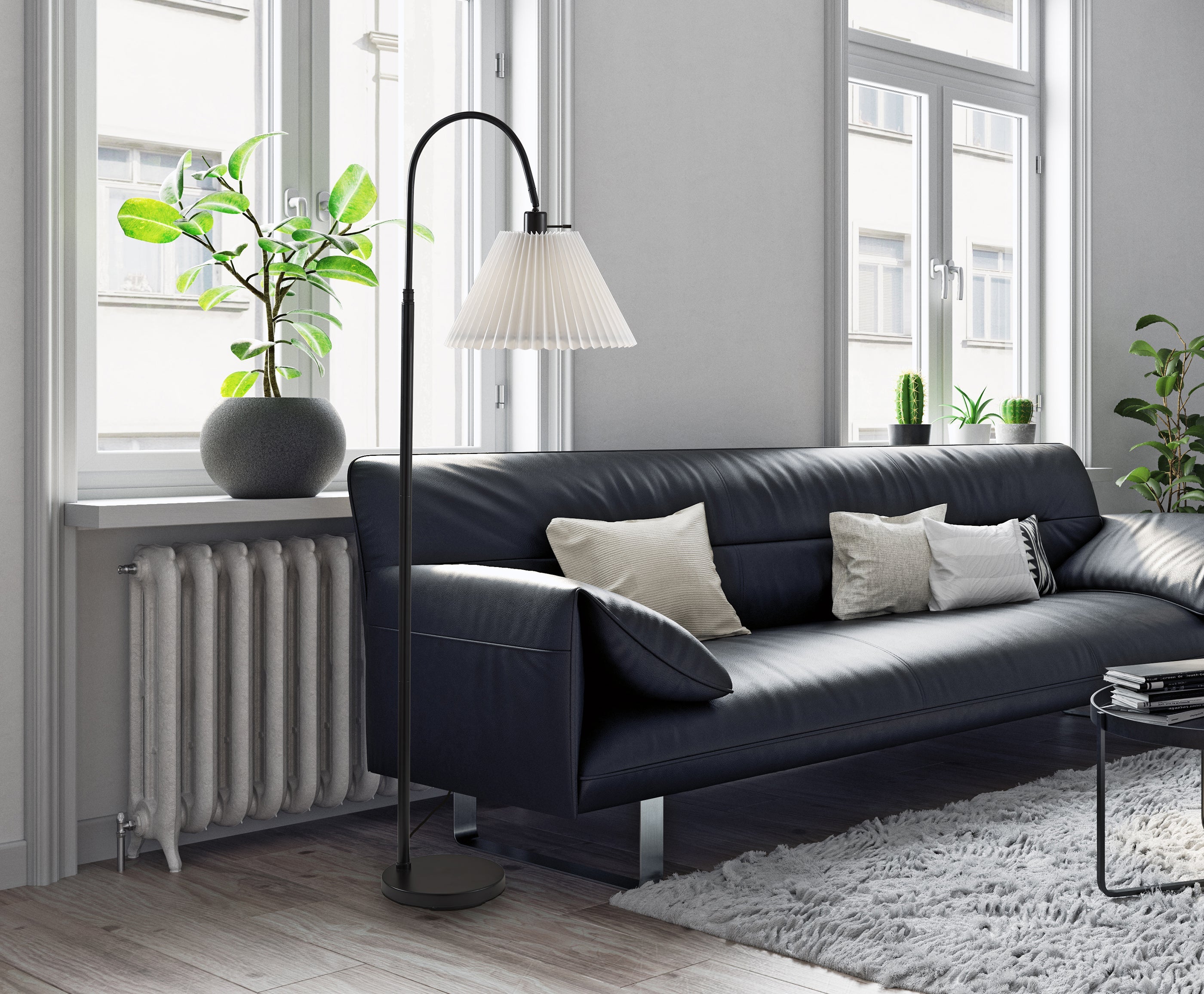 Thalia Floor Lamp - Black 58.5" White Shade-Lighting-DECOROLALA