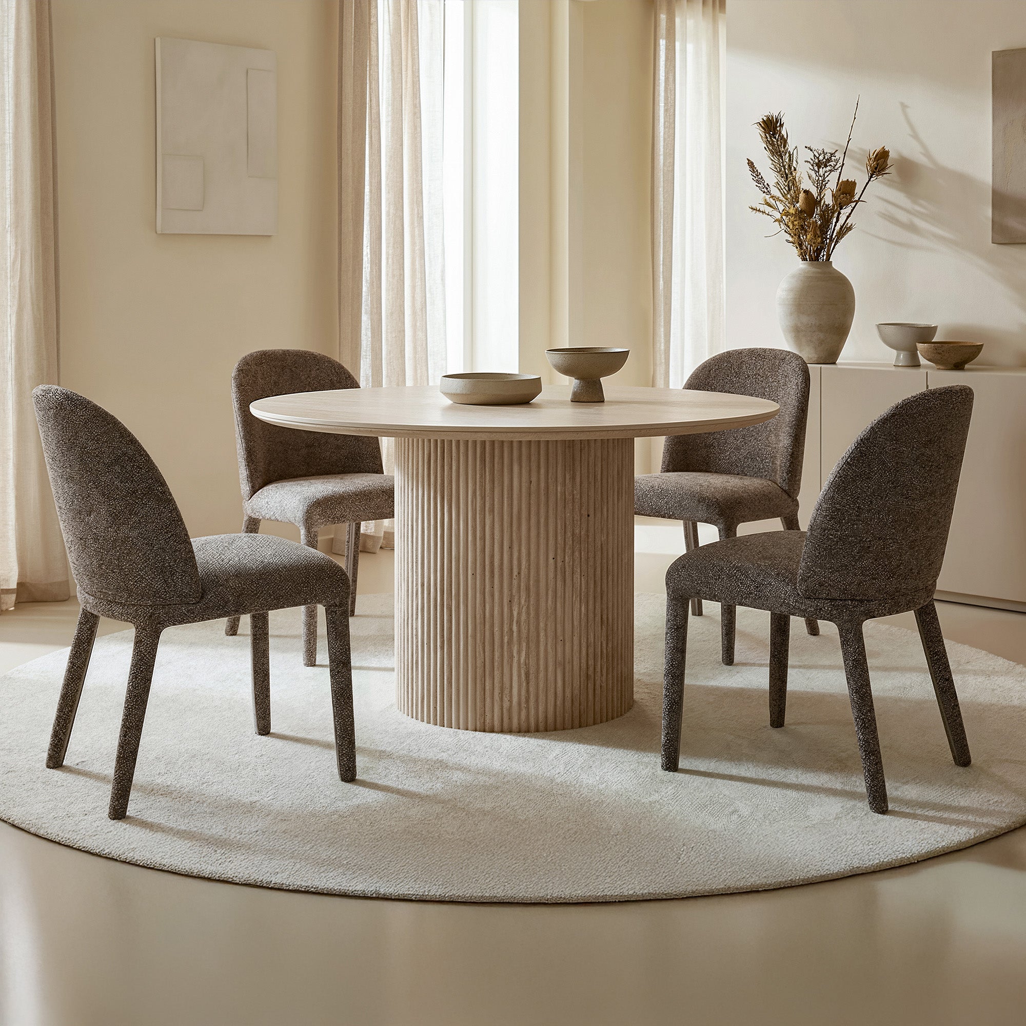Thalia Kiara 5-Piece Dining Set - Travertine Sintered Stone Top-DECOROLALA