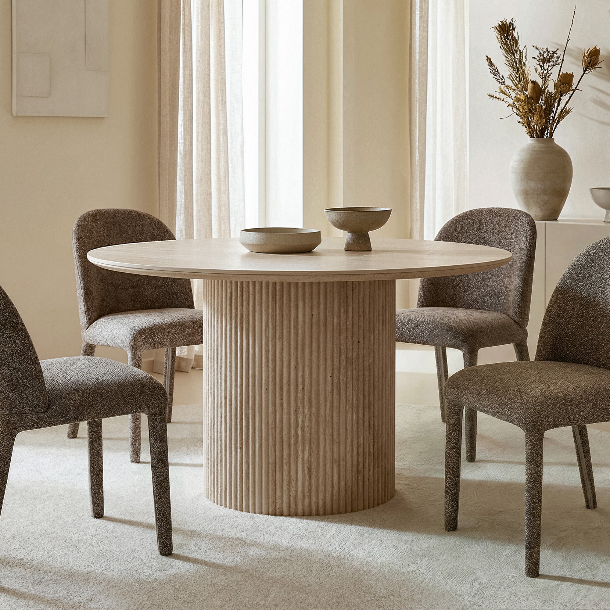 Thalia Round Dining Table - Ivory Sintered Stone 47"-DECOROLALA