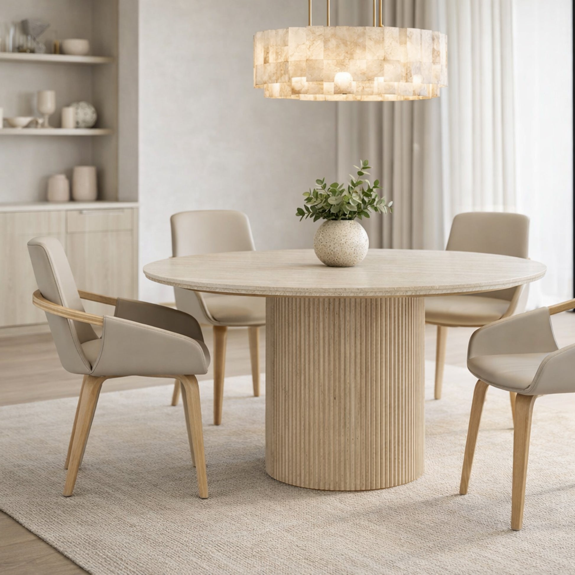 Thalia Round Dining Table - Ivory Sintered Stone 47"-DECOROLALA