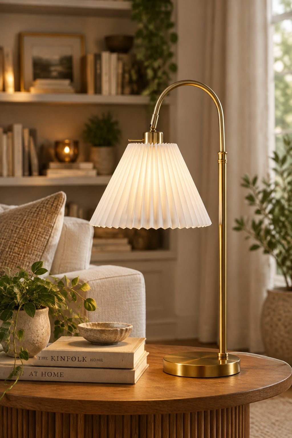 Thalia Table Lamp - Antique Brass 25" White Shade-Lighting-DECOROLALA