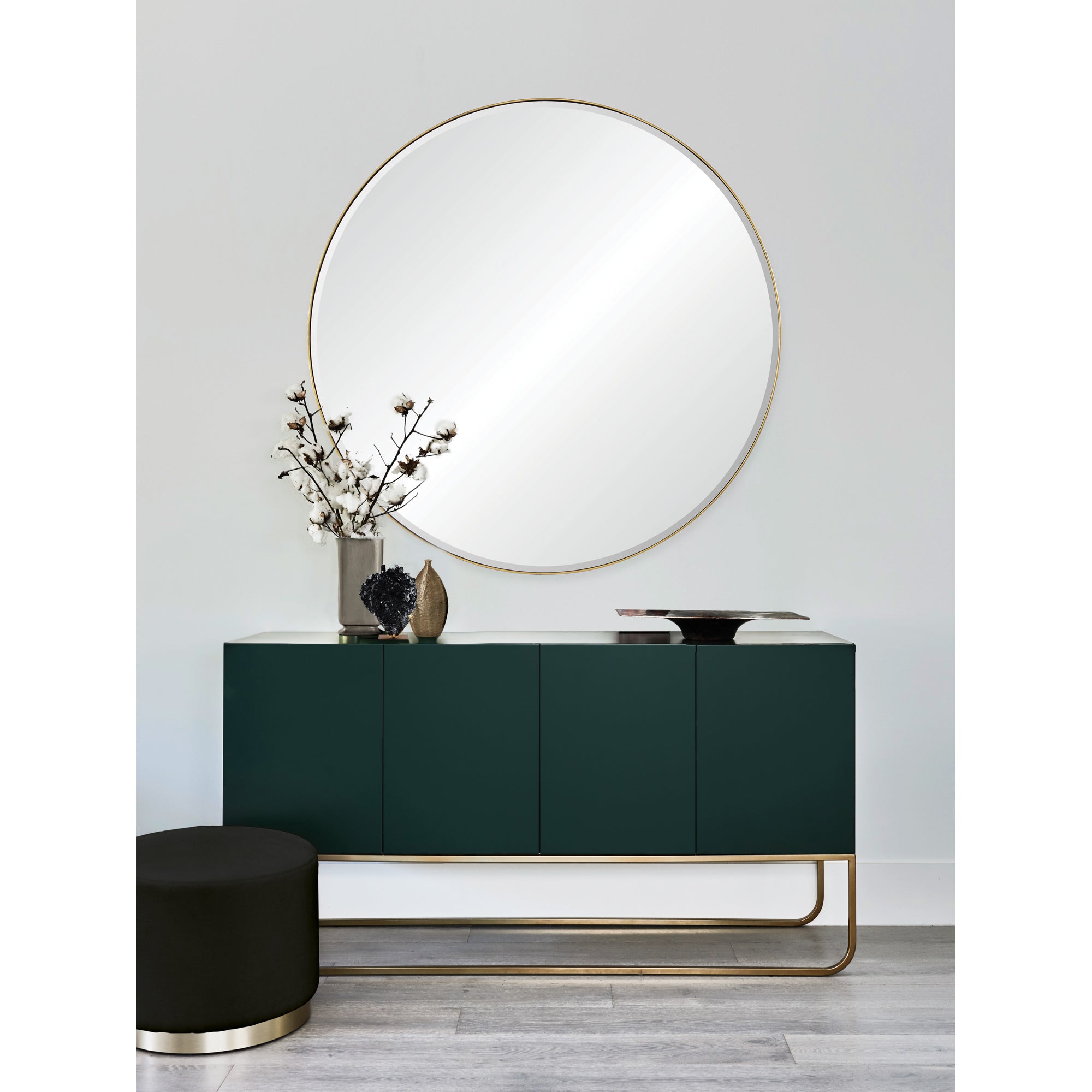 Thallo 48" Tall Round Wall Mirror, Yellow-Mirror-DECOROLALA