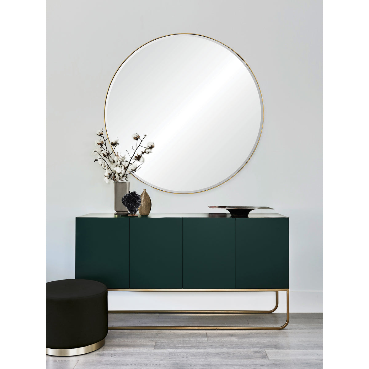 Thallo 48" Tall Round Wall Mirror, Yellow-Mirrors-DECOROLALA
