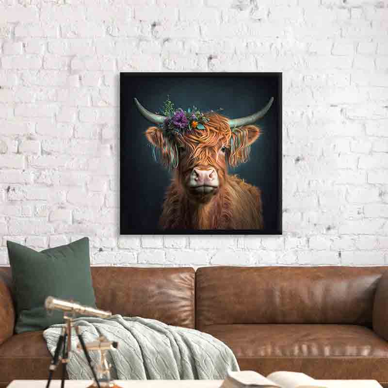 The Bison and Flowers Canvas Print 36x36-Wall Art-DECOROLALA