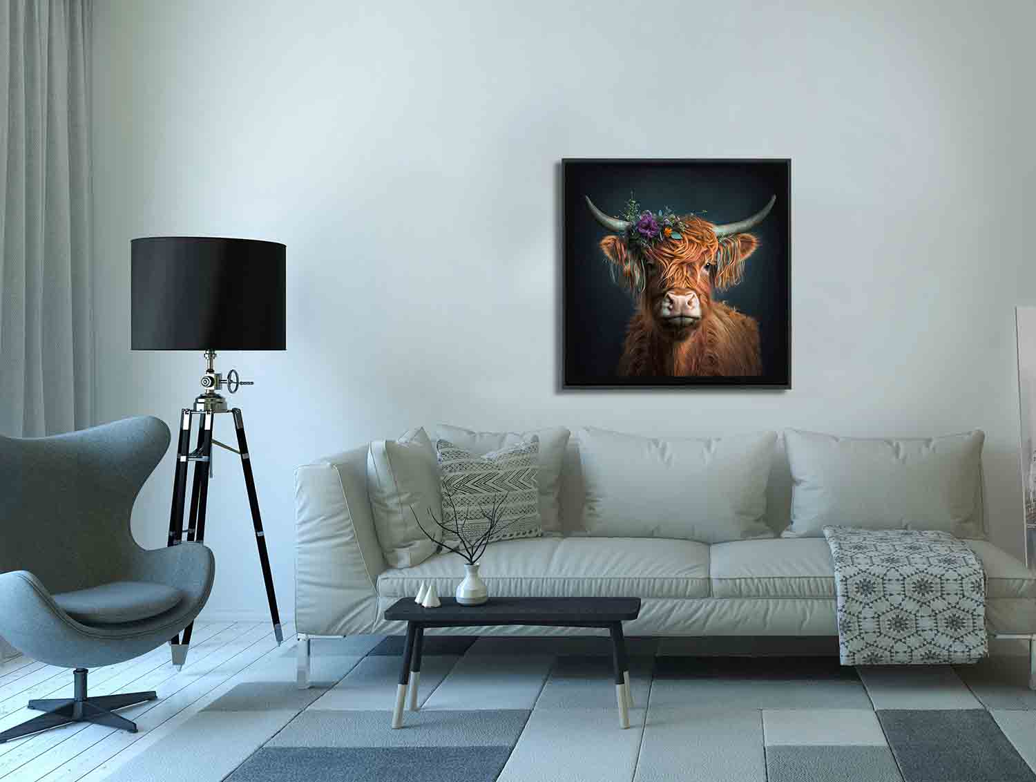 The Bison and Flowers Canvas Print 36x36-Wall Art-DECOROLALA