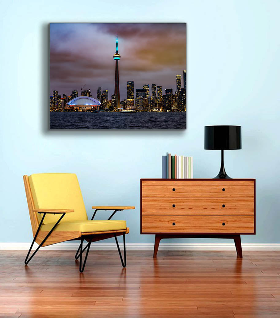 The CN Tower, Roger Center and Lake Ontario at sunset-Cities Skyline-Wall decor-Wall Art-DECOROLALA