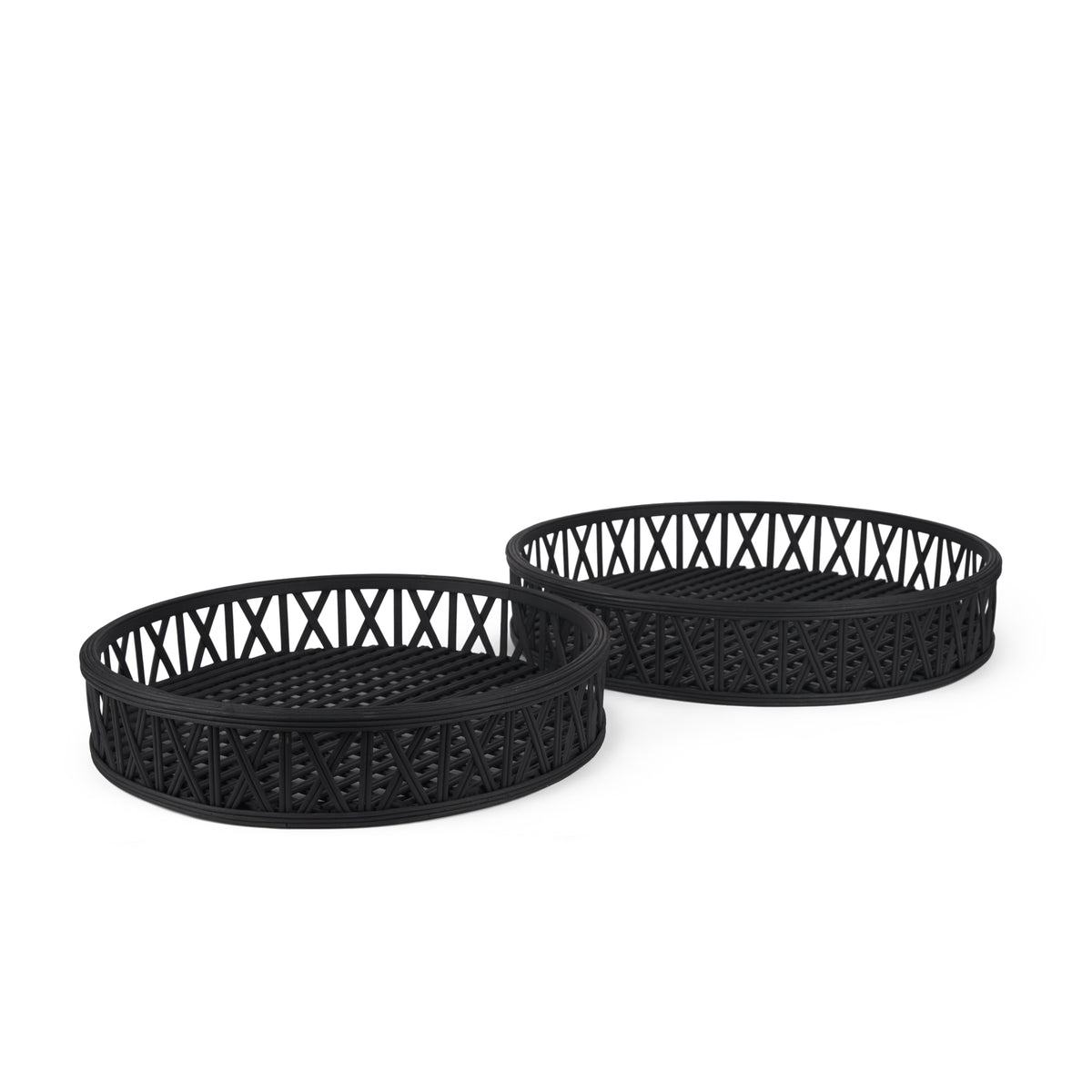 Thea Matte Black Wicker Trays (Set of 2)-Trays-DECOROLALA