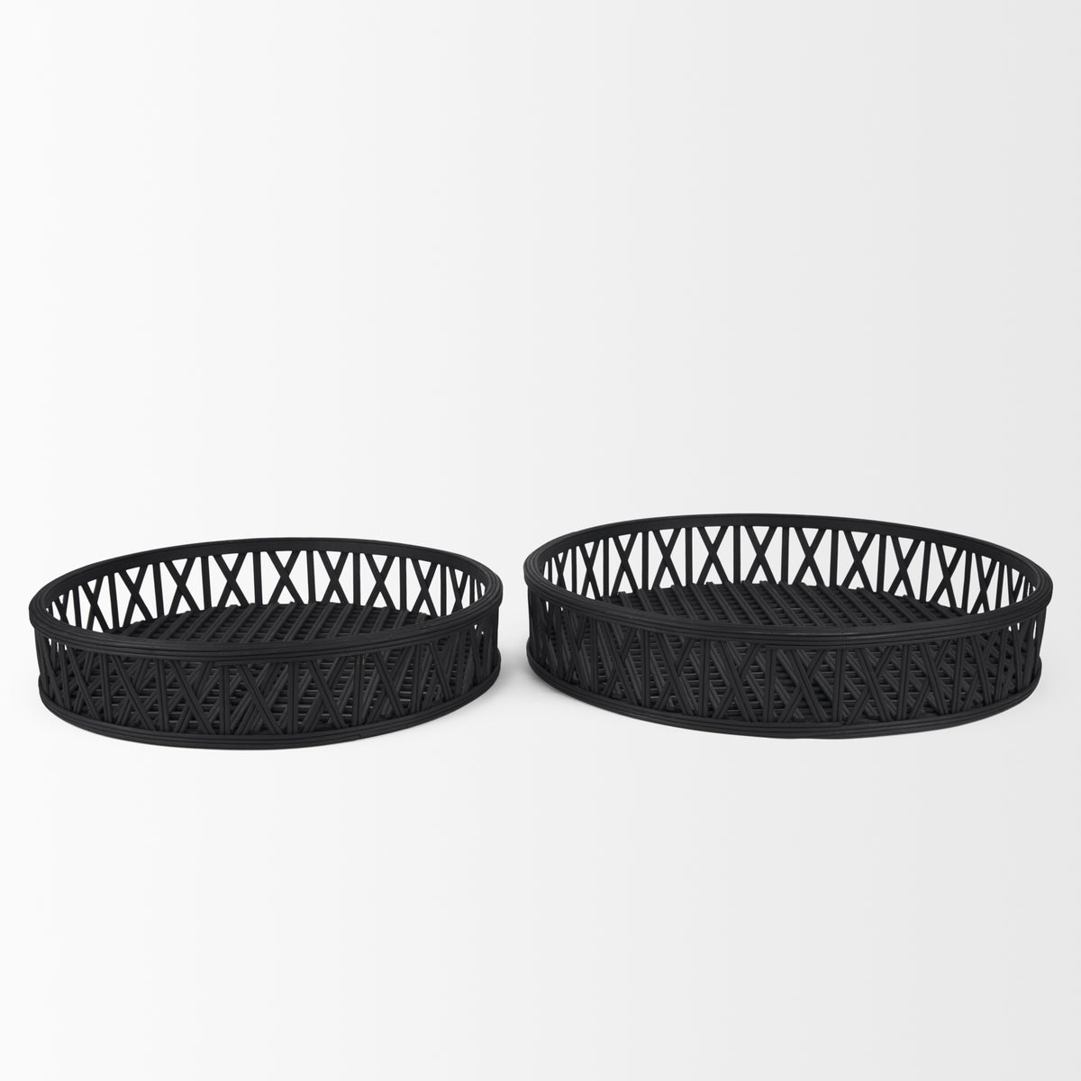 Thea Matte Black Wicker Trays (Set of 2)-Trays-DECOROLALA