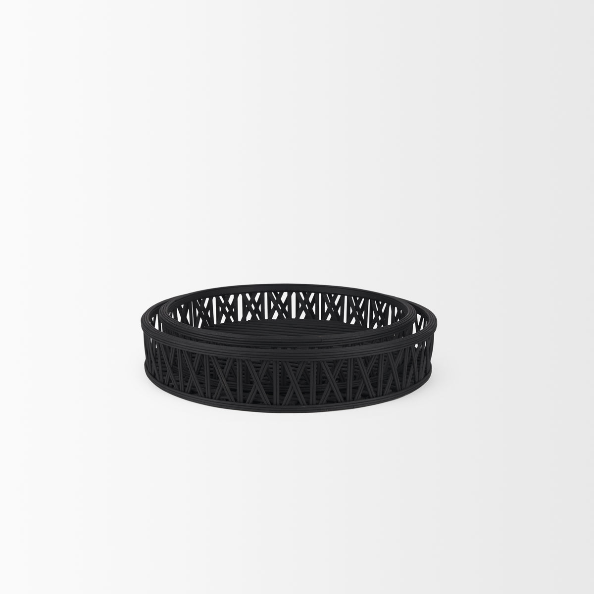 Thea Matte Black Wicker Trays (Set of 2)-Trays-DECOROLALA