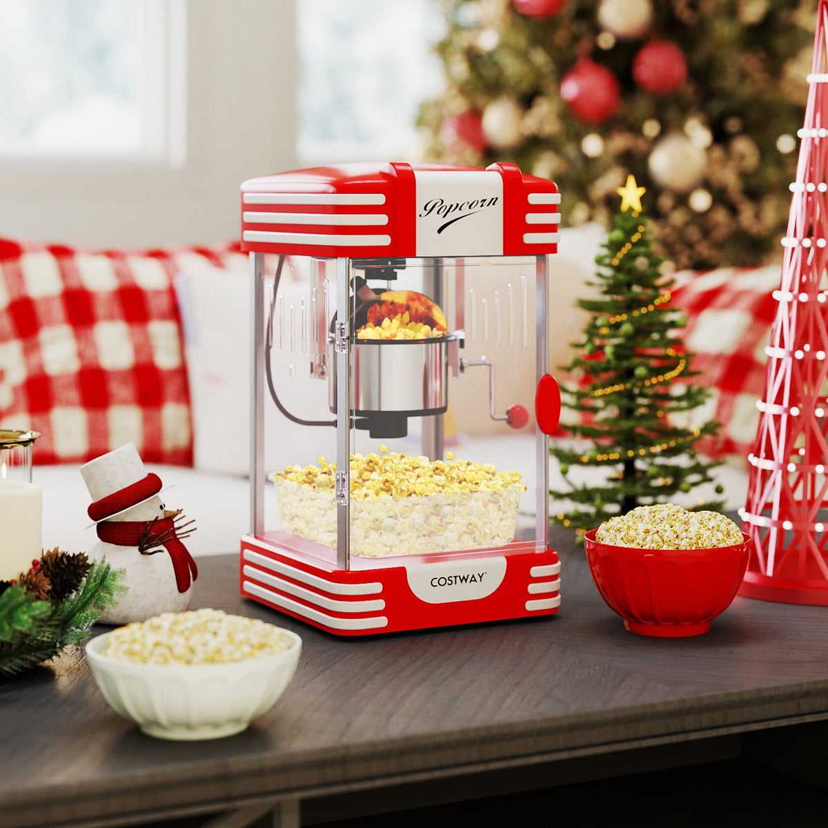 Theater Style Countertop Popcorn Maker with Stainless Steel Kettle-Red-Small Appliances-DECOROLALA