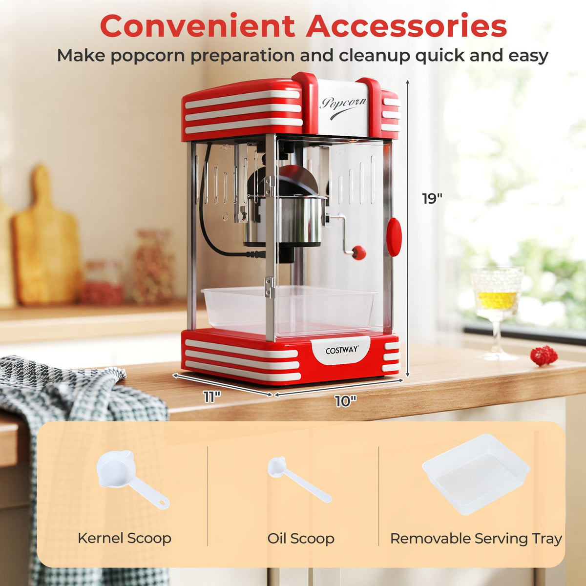 Theater Style Countertop Popcorn Maker with Stainless Steel Kettle-Red-Small Appliances-DECOROLALA
