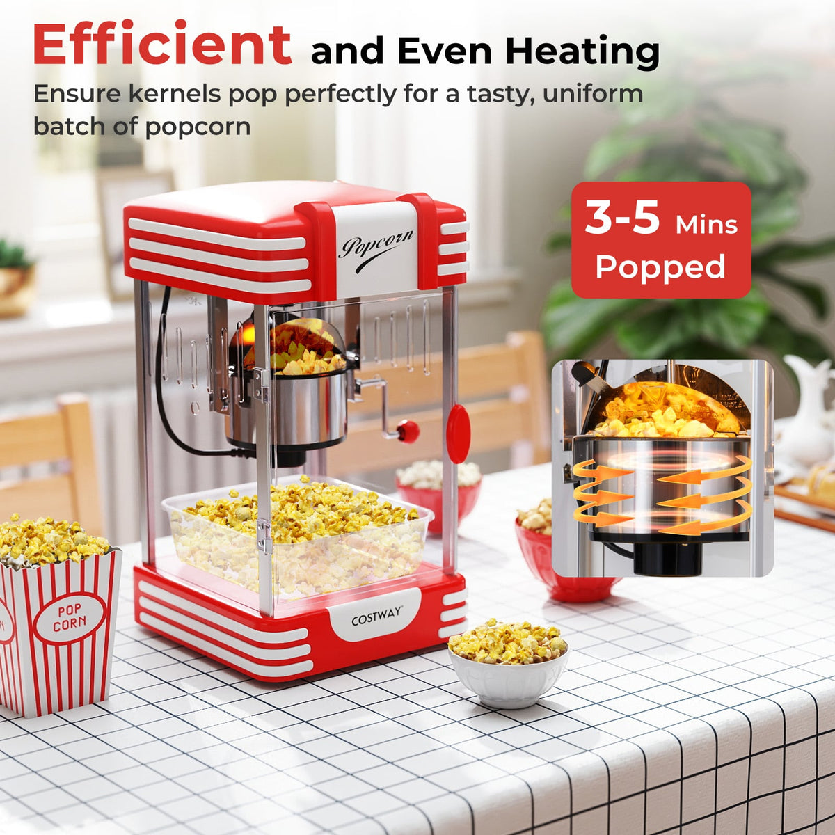 Theater Style Countertop Popcorn Maker with Stainless Steel Kettle-Red-Small Appliances-DECOROLALA