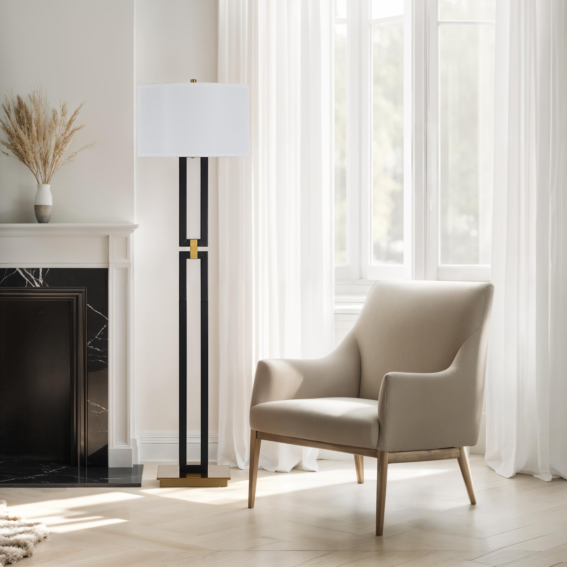 Theo 64.5" Floor Lamp, Matte Black with Gold-Floor Lamp-DECOROLALA
