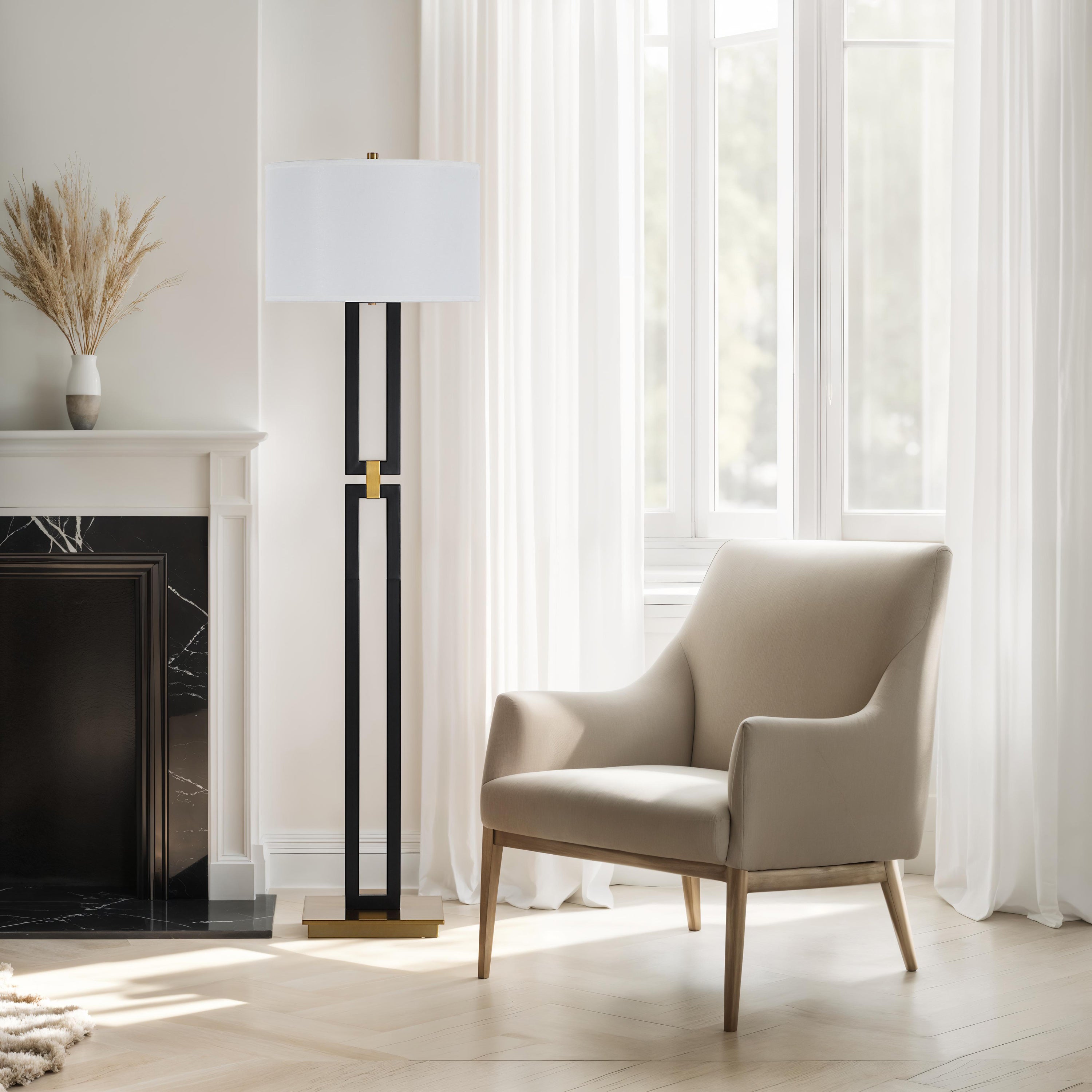 Theo 64.5" Floor Lamp, Matte Black with Gold-Floor Lamp-DECOROLALA