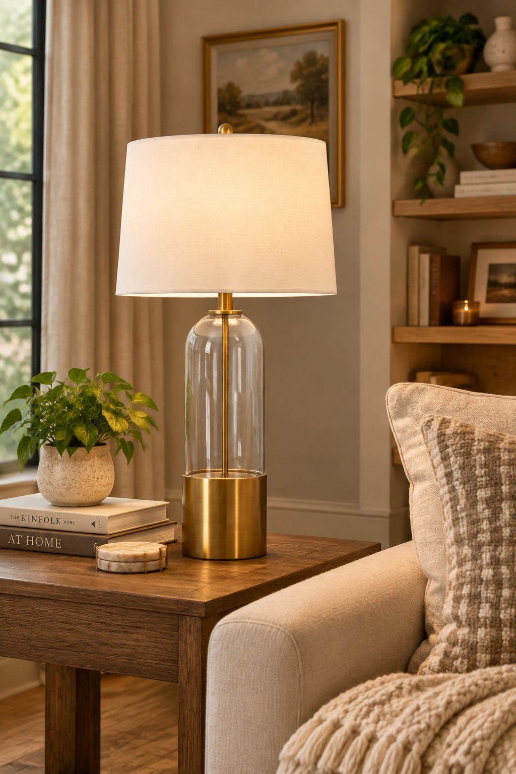 Theodore 27.5" Table Lamp, Antique Brass, Clear Glass-Table Lamps-DECOROLALA
