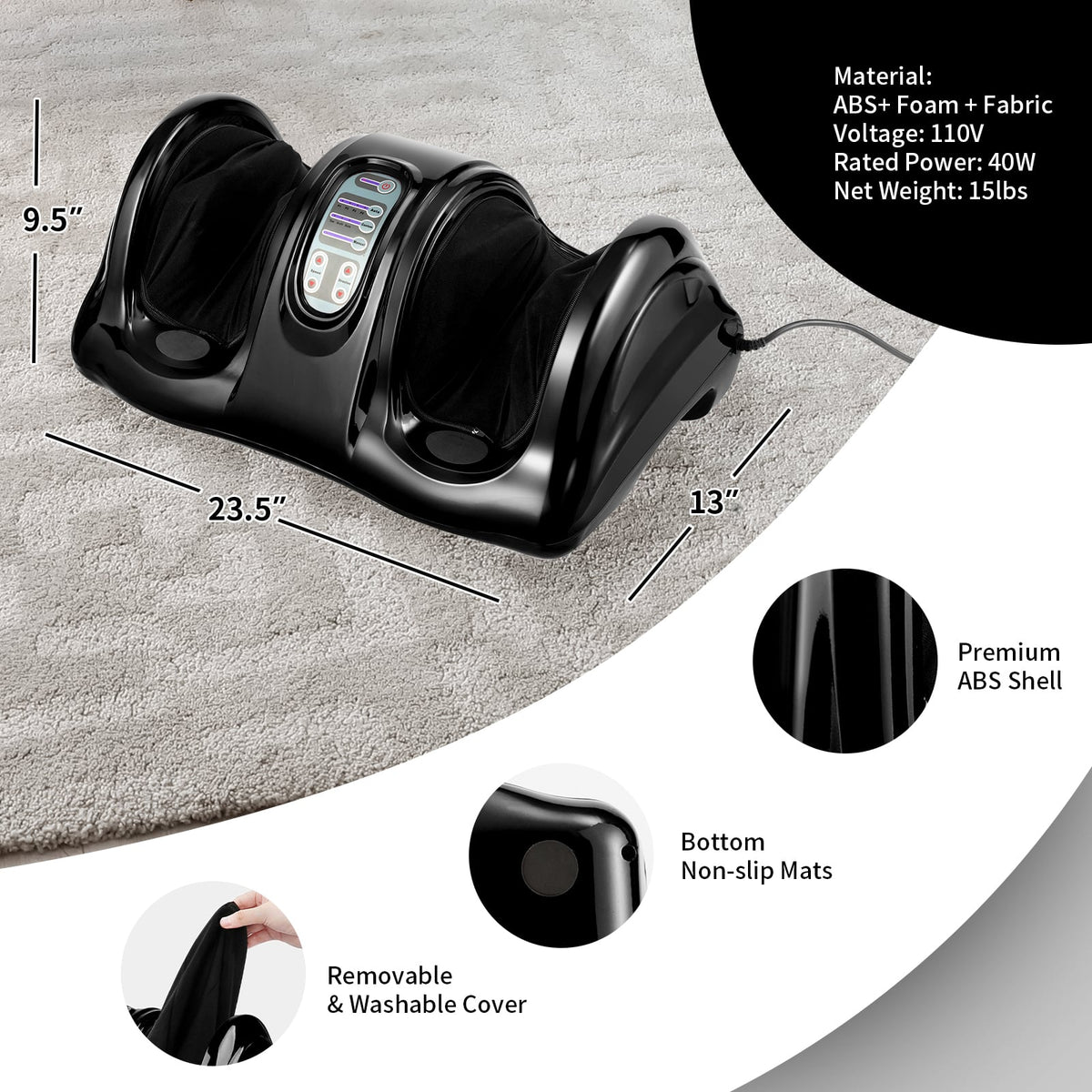 Therapeutic Shiatsu Foot Massager with High Intensity Rollers-Black-Foot Massager-DECOROLALA