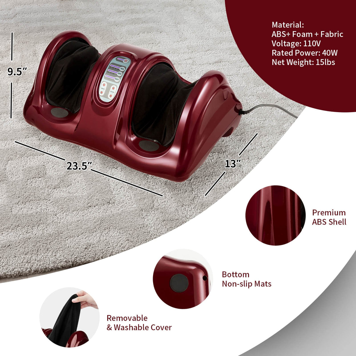 Therapeutic Shiatsu Foot Massager with High Intensity Rollers-Dark Red-Foot Massager-DECOROLALA