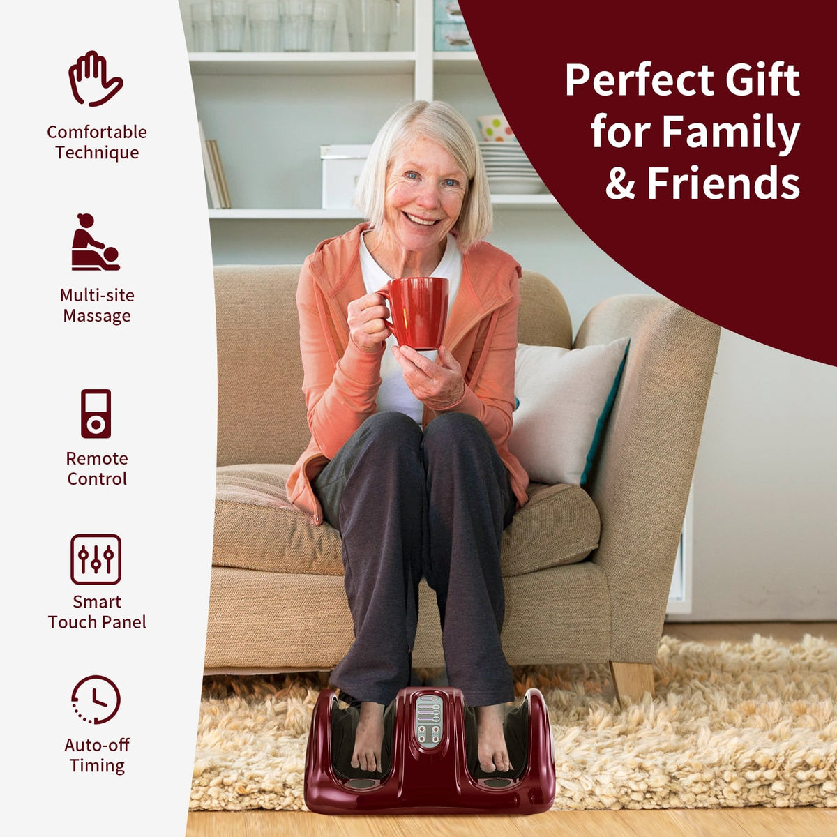Therapeutic Shiatsu Foot Massager with High Intensity Rollers-Dark Red-Foot Massager-DECOROLALA