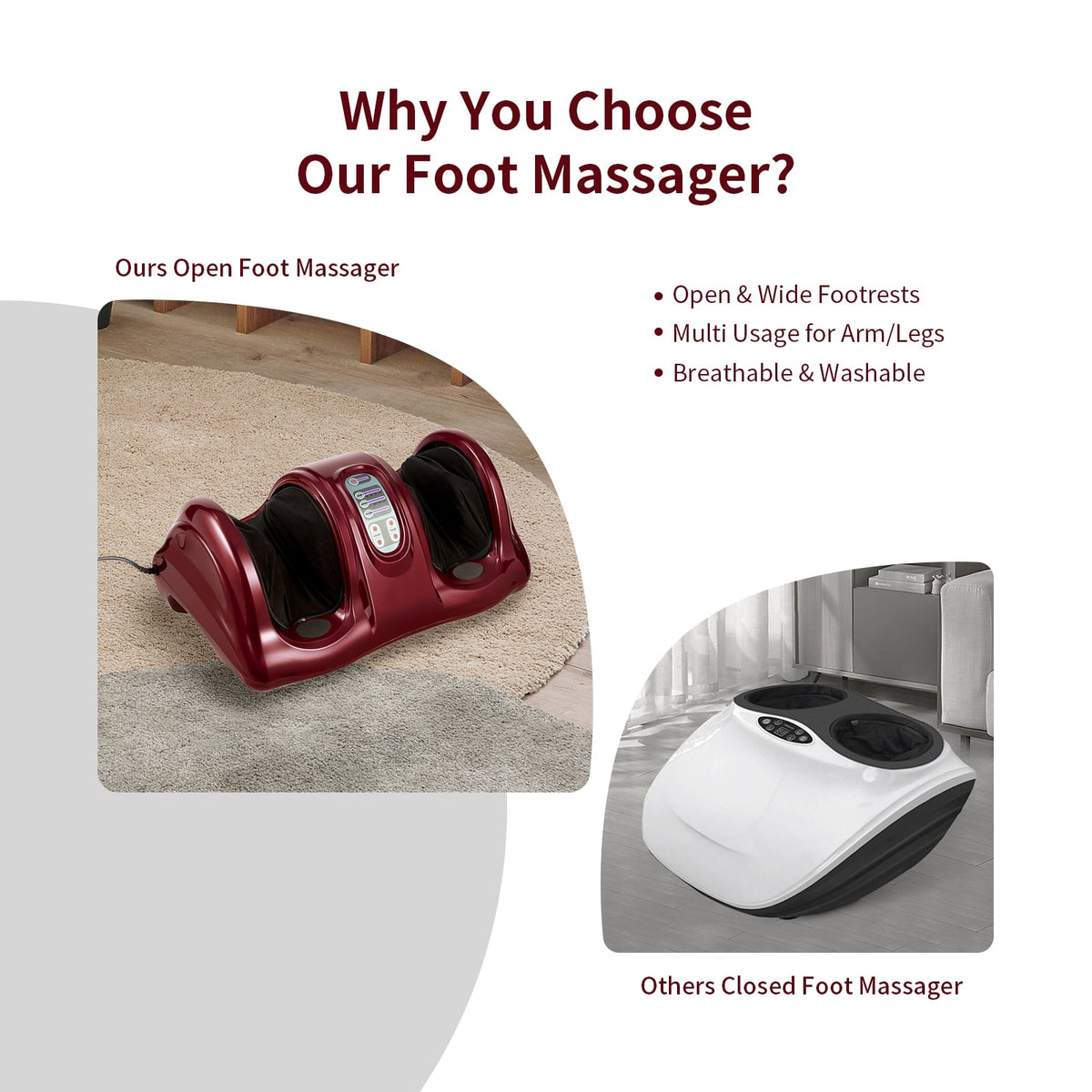 Therapeutic Shiatsu Foot Massager with High Intensity Rollers-Dark Red-Foot Massager-DECOROLALA