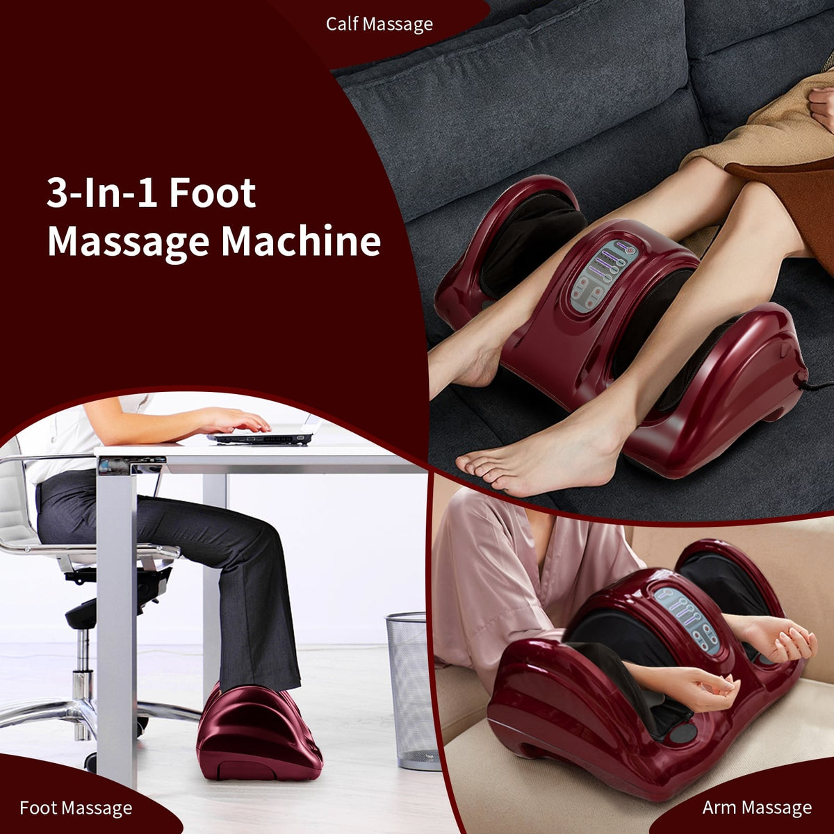 Therapeutic Shiatsu Foot Massager with High Intensity Rollers-Dark Red-Foot Massager-DECOROLALA