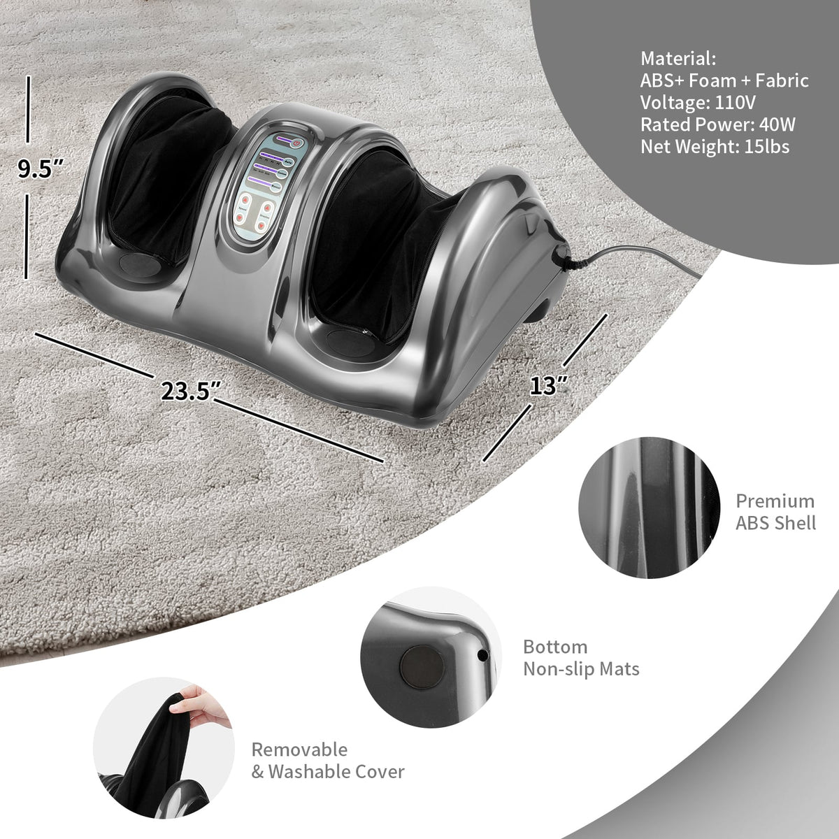 Therapeutic Shiatsu Foot Massager with High Intensity Rollers-Gray-Foot Massager-DECOROLALA