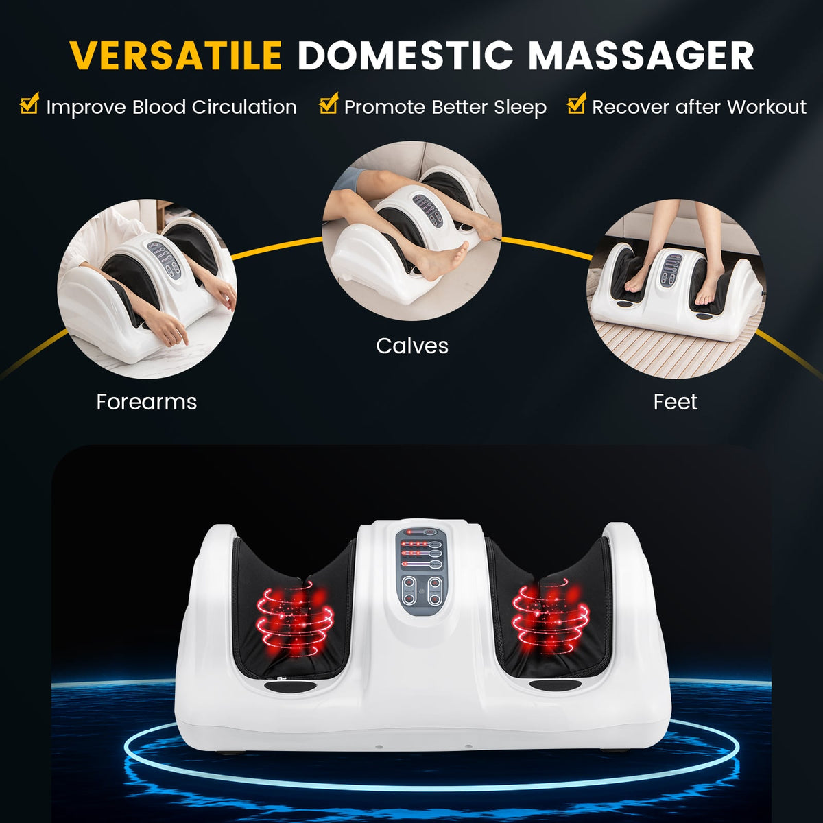 Therapeutic Shiatsu Foot Massager with High Intensity Rollers-White-Foot Massager-DECOROLALA