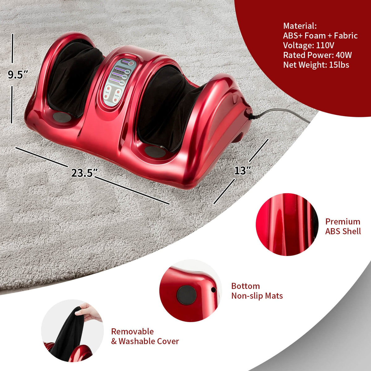Therapeutic Shiatsu Foot Massager with High Intensity Rollers-Wine-Foot Massager-DECOROLALA