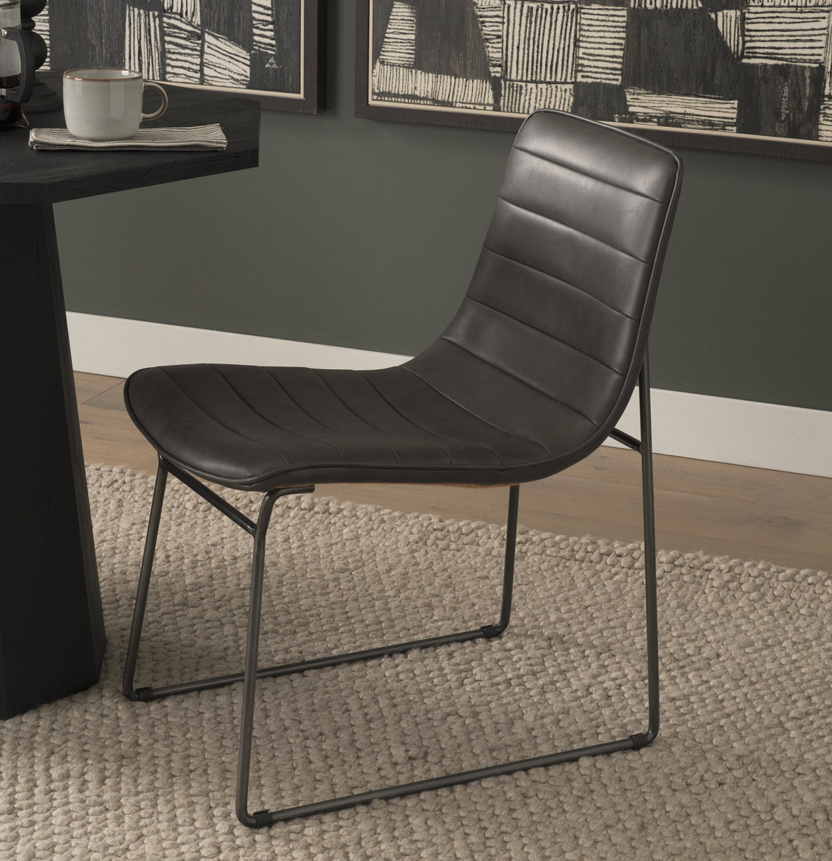 Thornton Solid Back Dining Side Chair | Faux Leather w/ Iron-Dining Chairs-DECOROLALA
