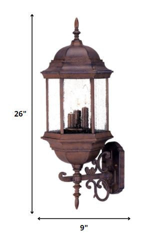 Three Light Brown Domed Textured Glass Lantern Wall Light-Outdoor Lighting-DECOROLALA