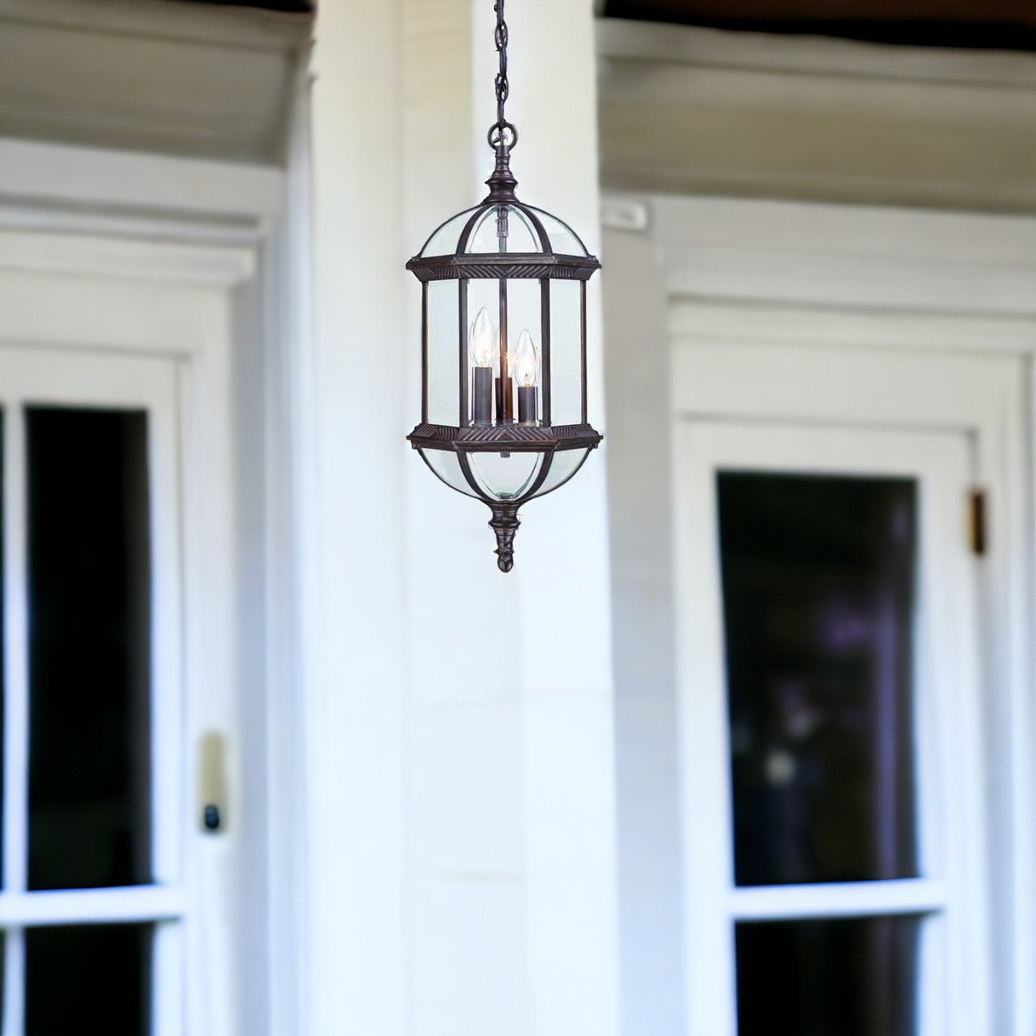 Three Light Dark Brown Eastern Lantern Hanging Light-Outdoor Lighting-DECOROLALA