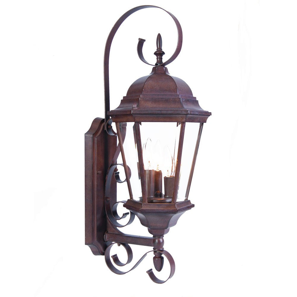 Three Light Dark Brown Swing Arm Lantern Wall Light-Outdoor Lighting-DECOROLALA
