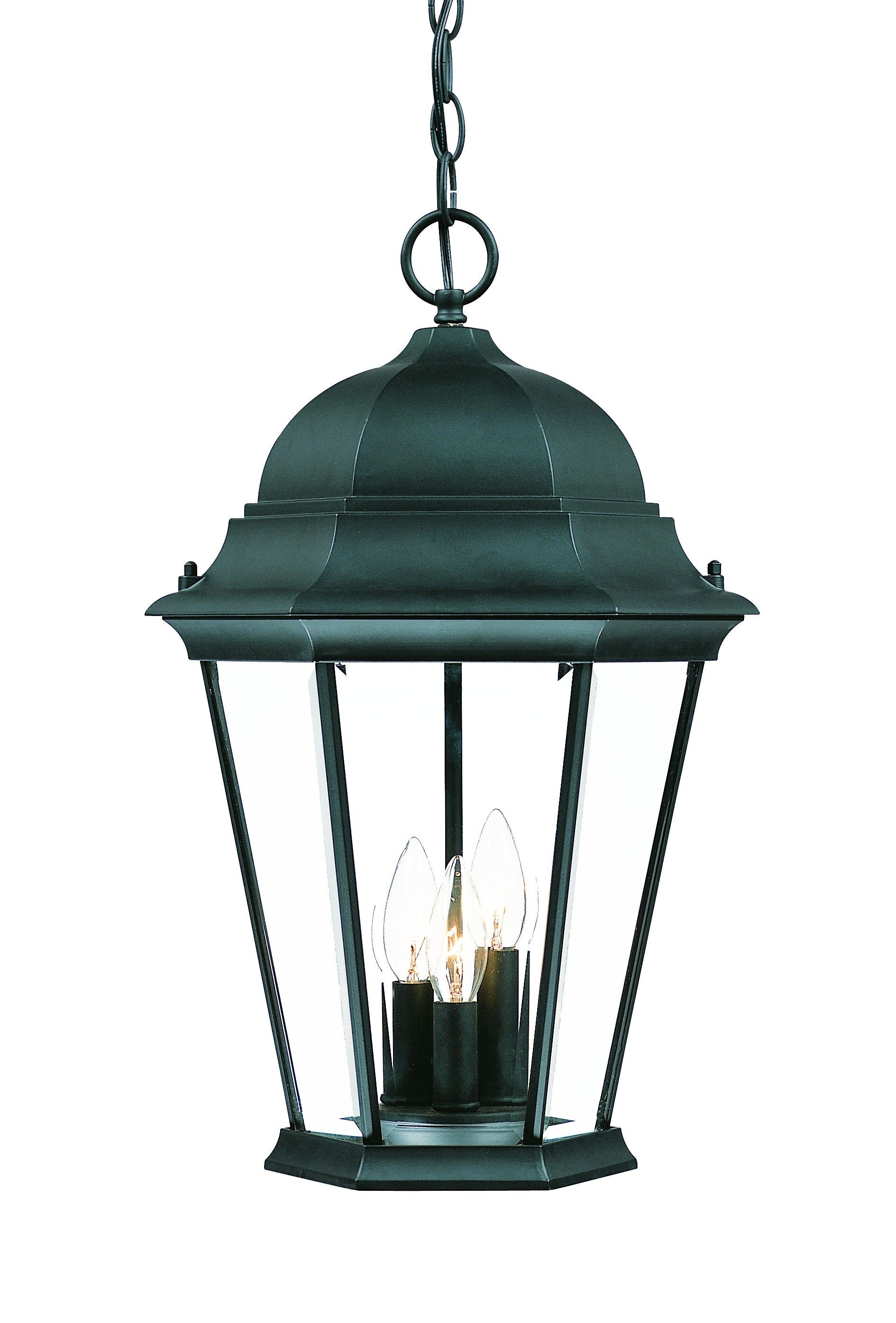 Three Light Matte Black Domed Glass Lantern Hanging Light-Chandeliers-DECOROLALA