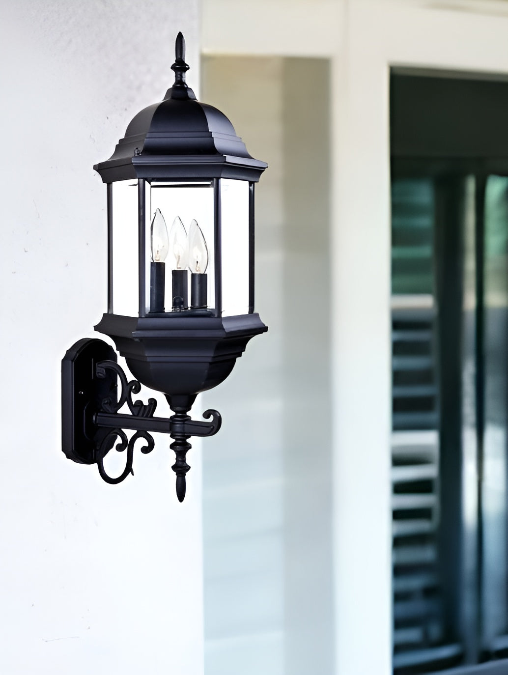Three Light Matte Black Domed Glass Lantern Wall Light-Outdoor Lighting-DECOROLALA