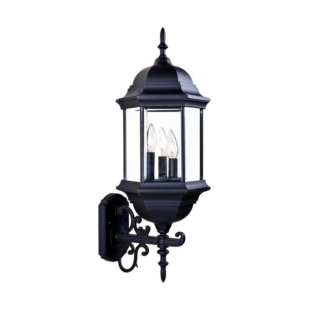 Three Light Matte Black Domed Glass Lantern Wall Light-Outdoor Lighting-DECOROLALA