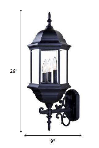 Three Light Matte Black Domed Glass Lantern Wall Light-Outdoor Lighting-DECOROLALA