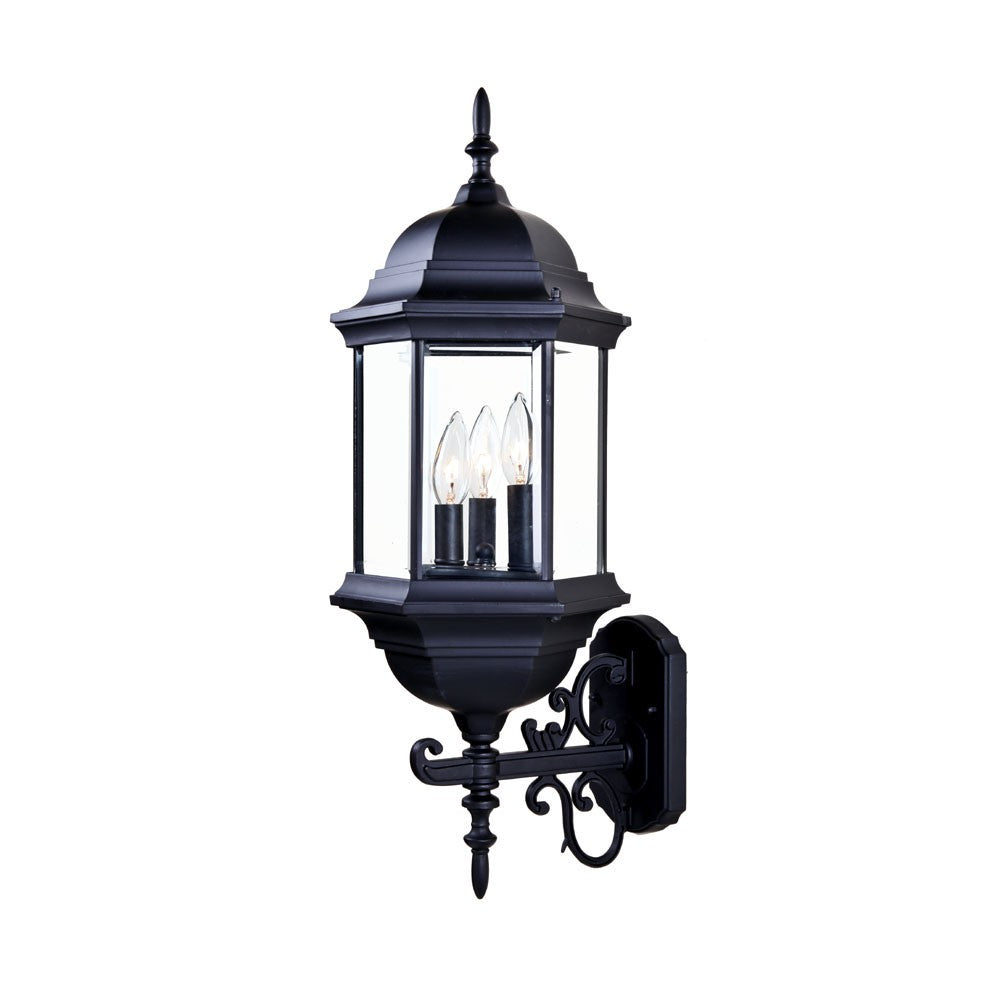 Three Light Matte Black Domed Glass Lantern Wall Light-Outdoor Lighting-DECOROLALA