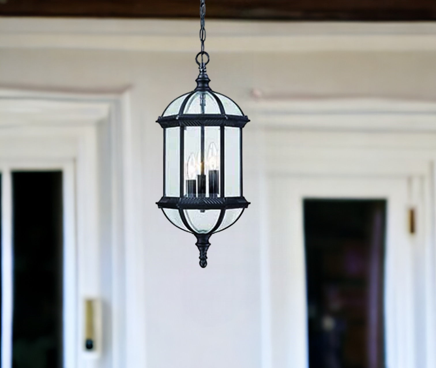 Three Light Matte Black Eastern Lantern Hanging Light-Outdoor Lighting-DECOROLALA