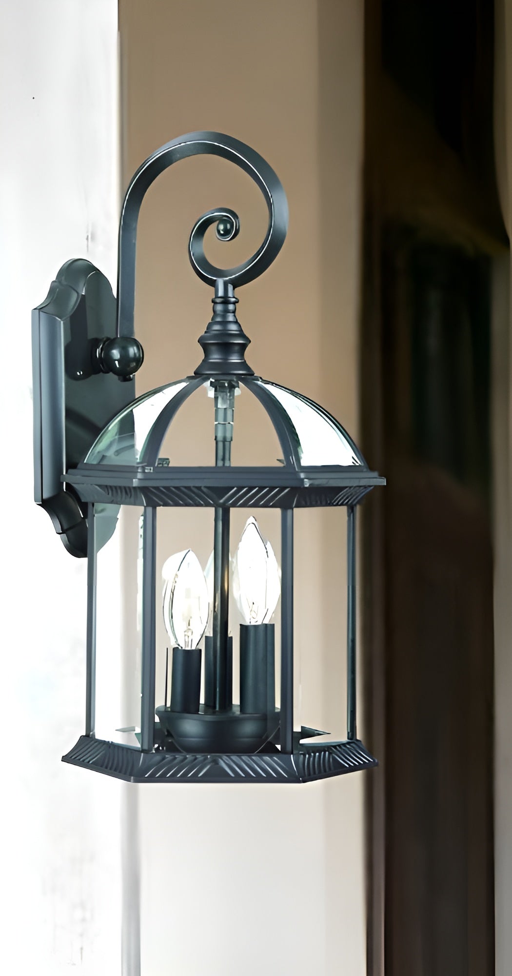 Three Light Matte Black Eastern Lantern Wall Light-Outdoor Lighting-DECOROLALA
