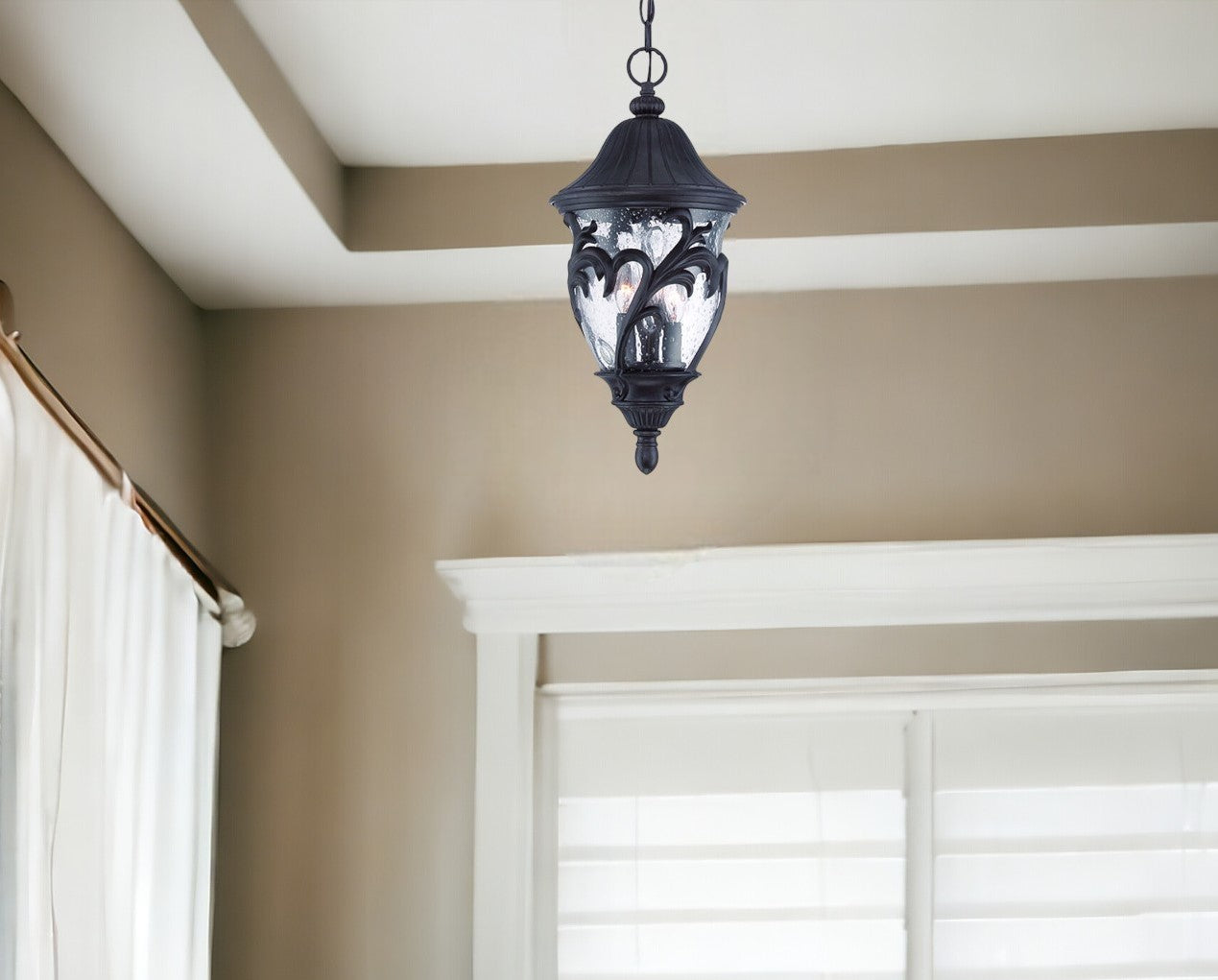 Three Light Matte Black Leaf Detail Hanging Light-Chandeliers-DECOROLALA