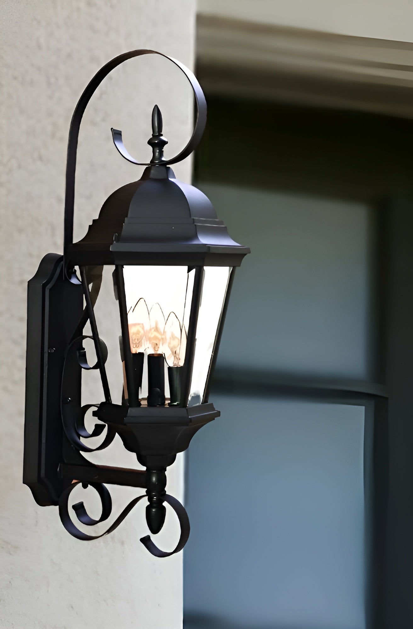 Three Light Matte Black Swing Arm Lantern Wall Light-Outdoor Lighting-DECOROLALA