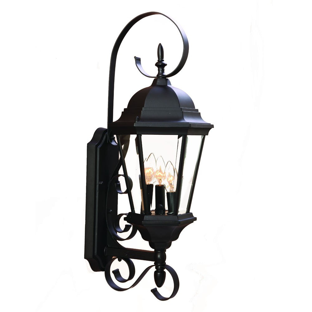 Three Light Matte Black Swing Arm Lantern Wall Light-Outdoor Lighting-DECOROLALA