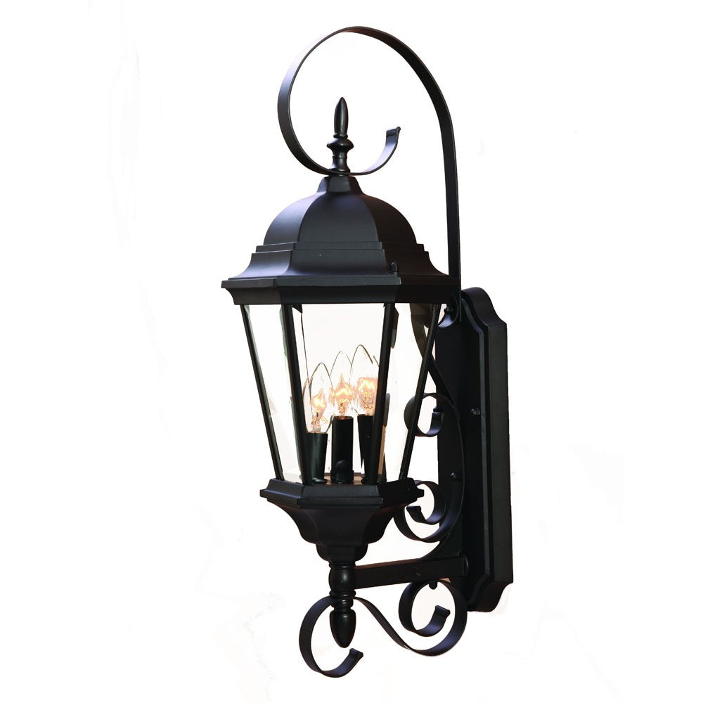 Three Light Matte Black Swing Arm Lantern Wall Light-Outdoor Lighting-DECOROLALA