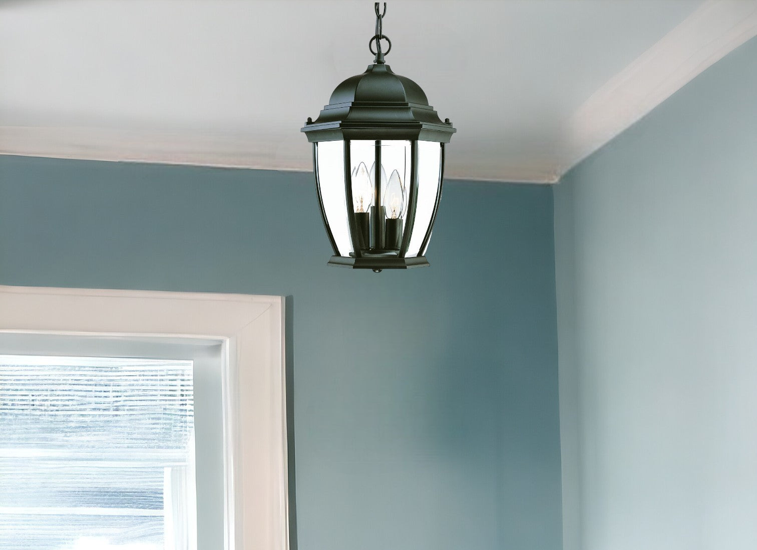 Three Light Matte Black Wide Lantern Hanging Light-Chandeliers-DECOROLALA