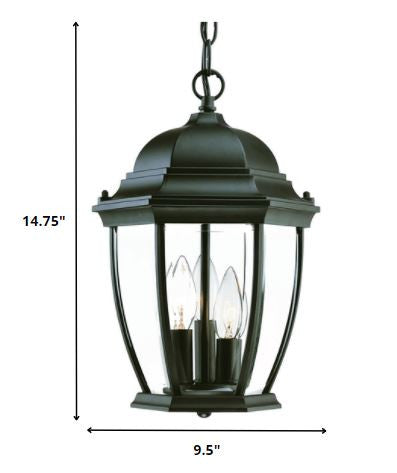 Three Light Matte Black Wide Lantern Hanging Light-Chandeliers-DECOROLALA