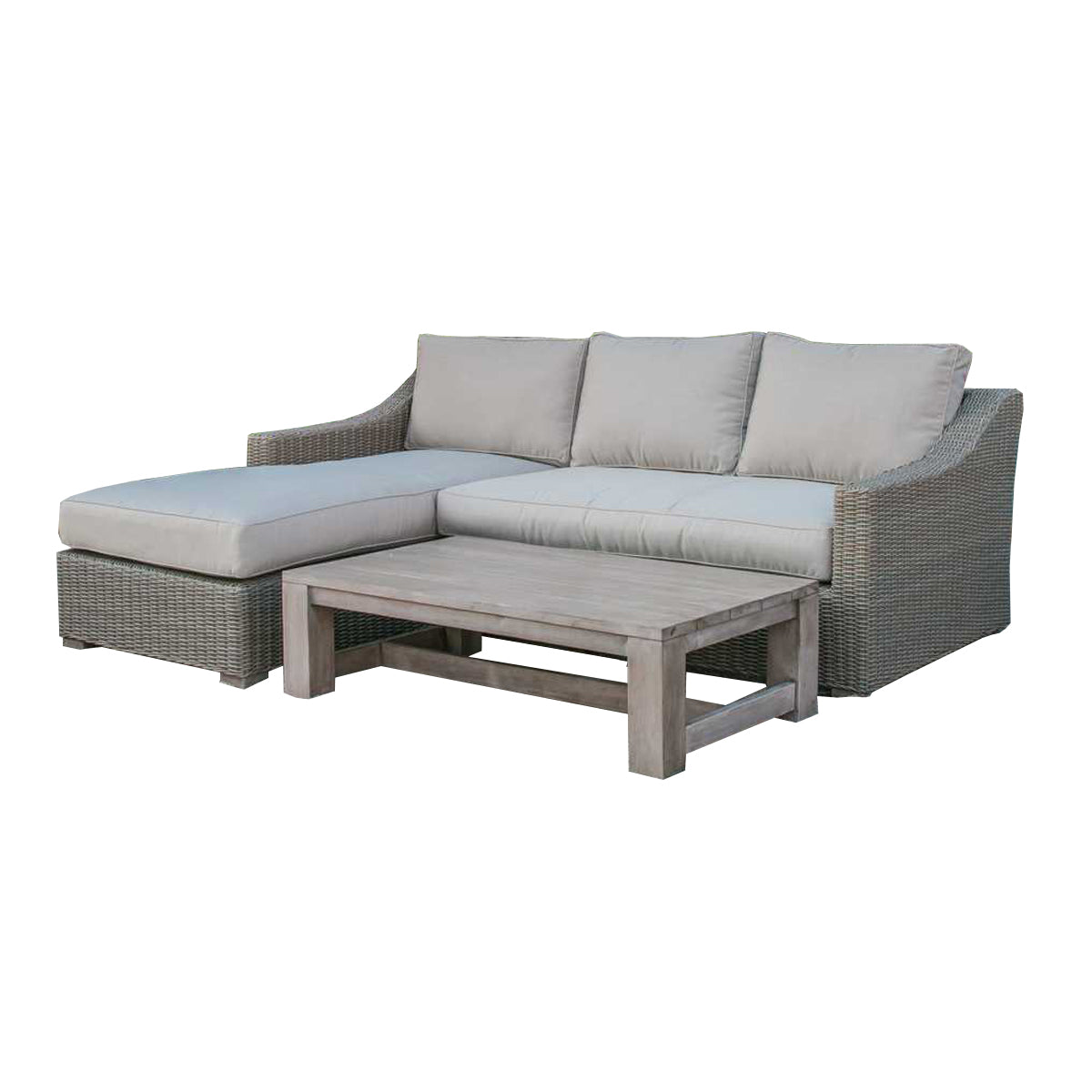 Three Piece Outdoor Gray Rattan Sectional Seating Group with Beige Cushions-Outdoor Furniture - Conversation Sets-DECOROLALA