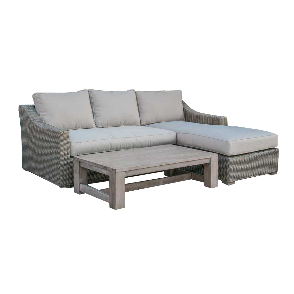 Three Piece Outdoor Gray Rattan Sectional Seating Group with Beige Cushions-Outdoor Furniture - Conversation Sets-DECOROLALA